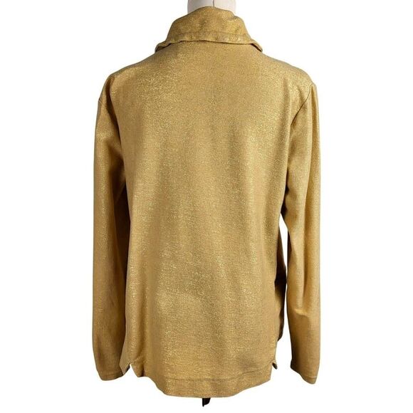 Chico's Size 1 (Medium) Zenergy Gold Cotton Jacket Cowl Neck Draw String Holiday - Picture 7 of 9